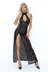 F288 Long leopard flock dress with front slit - 3XL-2