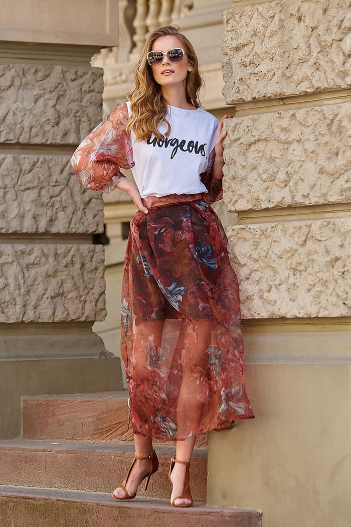  Long skirt model 145582 Makadamia 